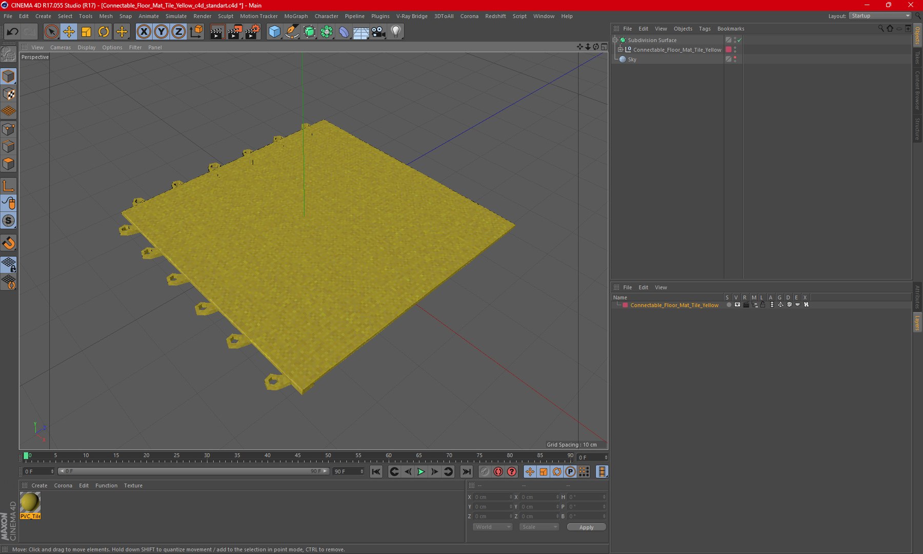 3D Model Connectable Floor Mat Tile Yellow - TurboSquid 2234535