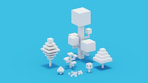 Isometric White Tree Set 3D model
