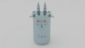 3D Industrial Pole Transformer 75kVA