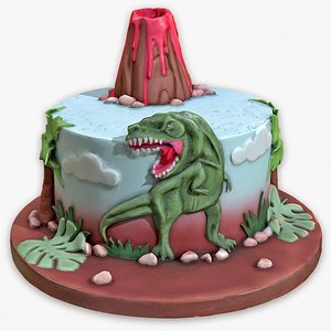 3D T-Rex Dinosaur Volcano Cake