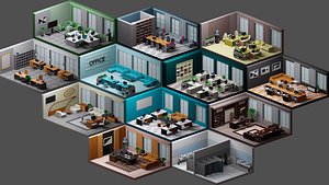 Low poly office rooms