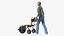Elderly Man Motorized Electric Wheelbarrow Frame Rigged for Maya