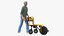 Elderly Man Motorized Electric Wheelbarrow Frame Rigged for Maya