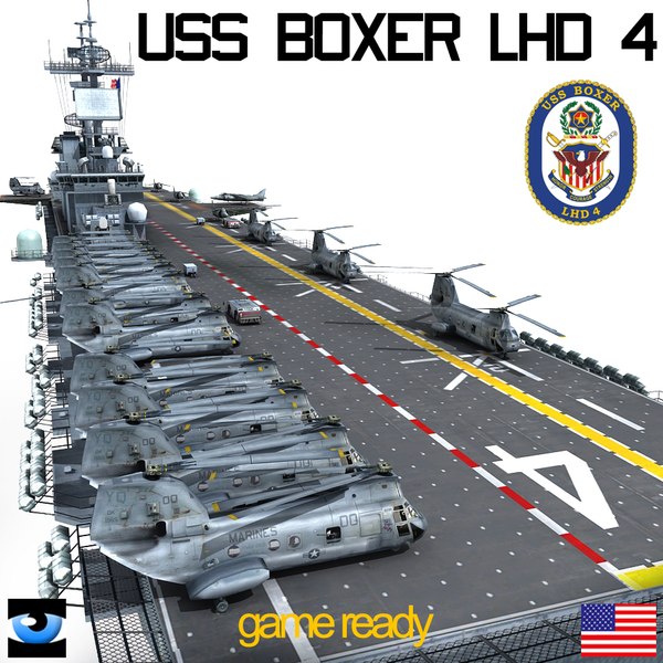 3D модель USS BOXER LHD  CH-46-AV-8B TurboSquid 690634