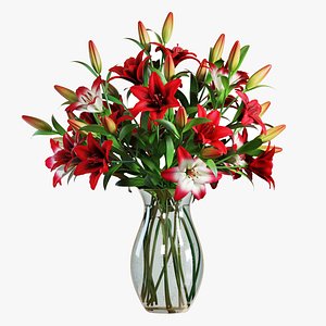 3D Flower Set 14 - Red Lilies Bouquet model