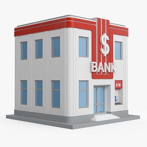 Cartoon Bank Building Red