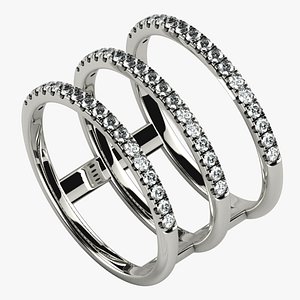 3D Square Prongs Undercut Setting Gems Gold Triple Ring