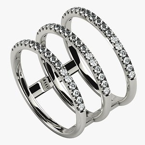 Square Prongs Undercut Setting Gems Gold Triple Ring