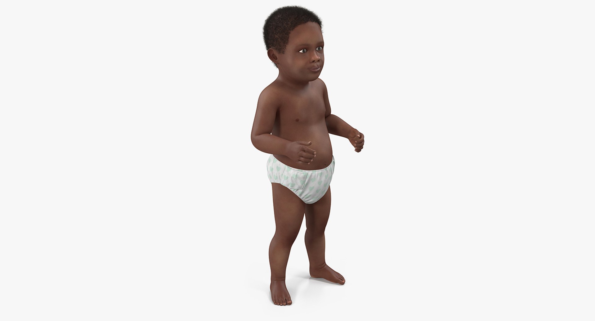 African American Baby Standing with Fur 3D model preview