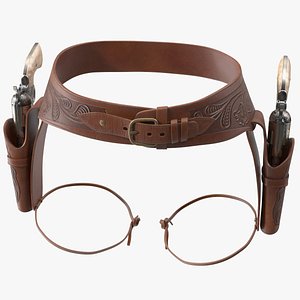 Leather Double Gun Belt with Guns