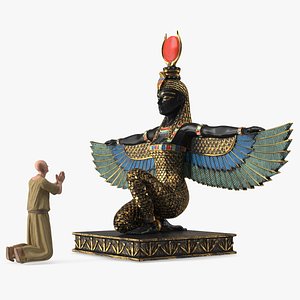 Ancient Priest Worships the Egyptian Goddess Isis