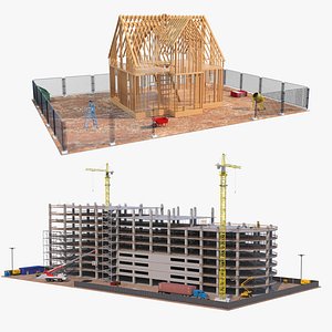 3D Building Constructions with Equipment Collection