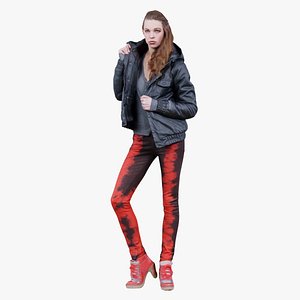 Woman in Red and Black Pants Holding Jacket Open Remastered 3D
