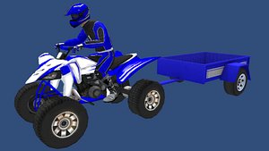 Low Poly Quad Bike With Player  and Trailer 1