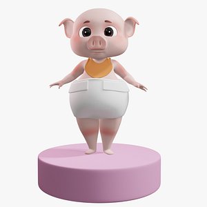 Cartoon Baby Pig with BIB 3D Model 3D model