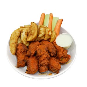 fried chicken with french fries Low-poly