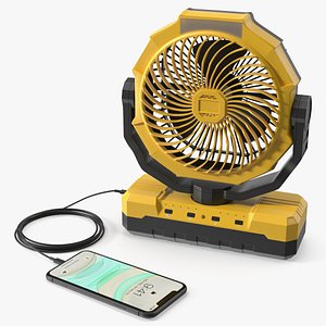 Compact Camping Fan USB Connected to Smartphone Yellow