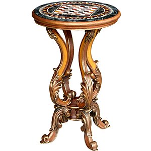 3D Classic Round Wooden Carved side Chess table game Coffee table 3D model model