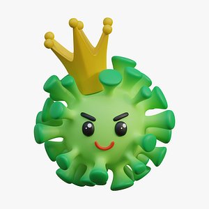 Stylized 3D Model of SARS-CoV-2 Virus Funny Coronavirus Character Cute Evil Face Cartoon Kawaii