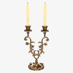 3D Antique candlestick with candles 03 model