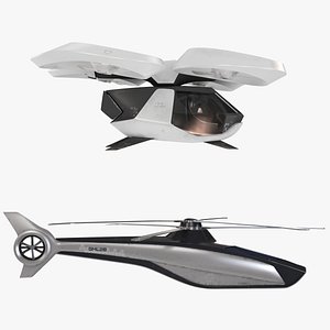 Sci-fi Helicopter and Pessenger Drone 3D
