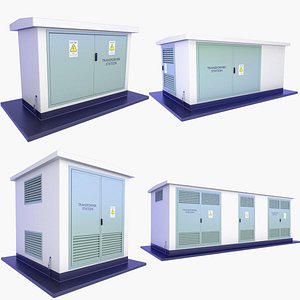 3D 4 Power Transformer Substation Buildings SET v6 model