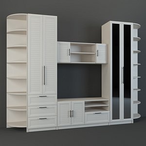 Modern Wardrobe Wall Unit with Mirror Doors and Storage Shelves