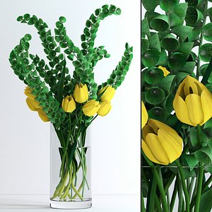 3d model of vase moluccella yellow tulips
