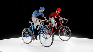 2 Cyclist Spinning and Grinding Low-poly Low-poly 3D model 3D model