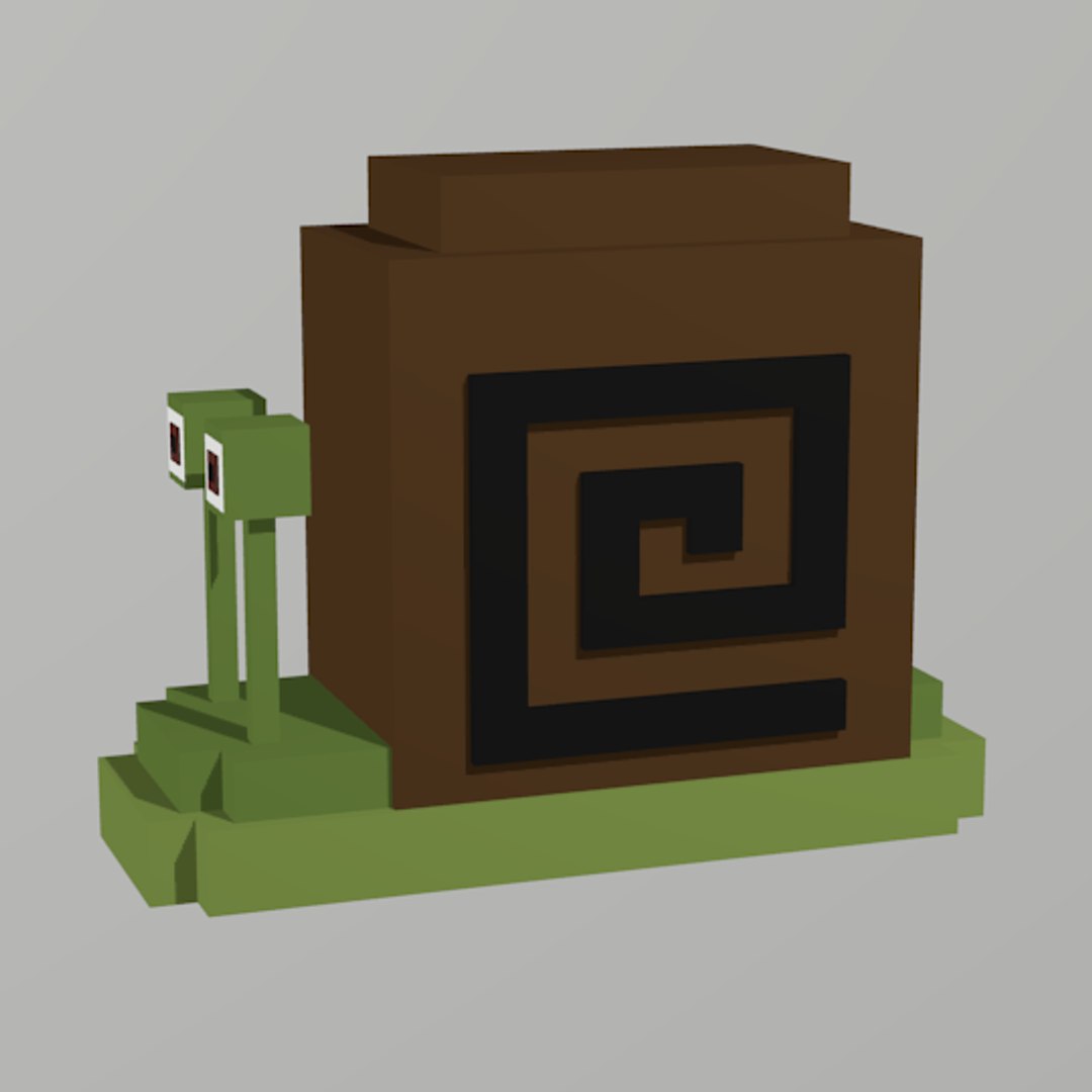 3D model snail voxel https://p.turbosquid.com/ts-thumb/NC/HMUcMk/TbyRCxQz/snailrenderedphotoside2/png/1594636170/1920x1080/fit_q87/ae82bf3026c3c5b13e1ee3633ee02547d53c1911/snailrenderedphotoside2.jpg