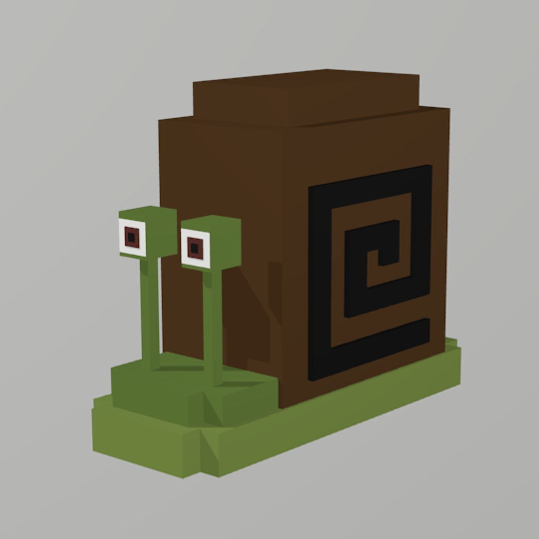 3D model snail voxel https://p.turbosquid.com/ts-thumb/NC/HMUcMk/d5AXOwJ7/snailrenderedphotomain2/png/1594636179/1920x1080/fit_q87/333c9be301cd1cfbb18ddfbd6006c8ffa9978d3c/snailrenderedphotomain2.jpg
