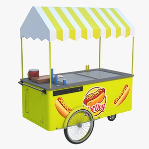 3D Hot Dog Cart - Yellow model