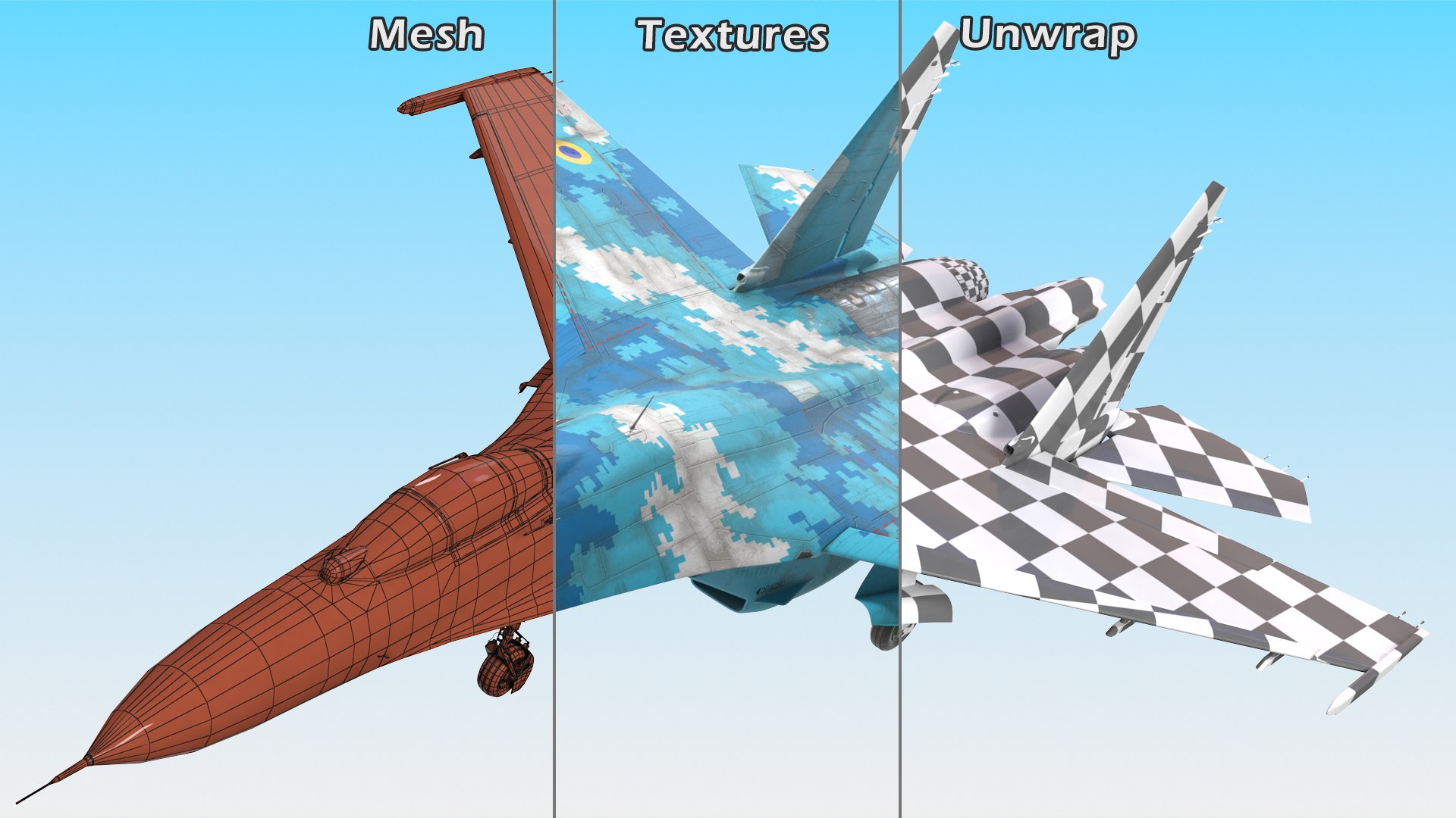 3D Ukrainian Air Force Sukhoi Su-27 Flanker Old https://p.turbosquid.com/ts-thumb/NC/cRrAks/lA/ukrainianairforcesukhoisu27flankerold3dmodel018/jpg/1666725577/1920x1080/fit_q87/095f705cf70e866d3e4536e60e97c7279cb66bd5/ukrainianairforcesukhoisu27flankerold3dmodel018.jpg