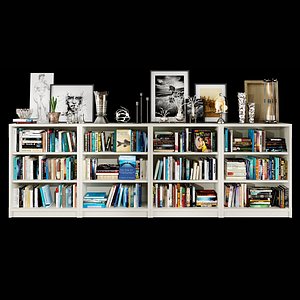 3D white bookshelf set