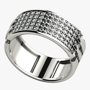 3D Square Prongs Pave Setting Gems Luxury Gold Ring