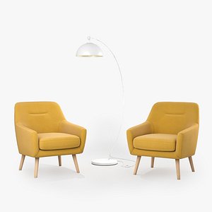 Nordic lounge armchair and lamp Low-poly 3D model