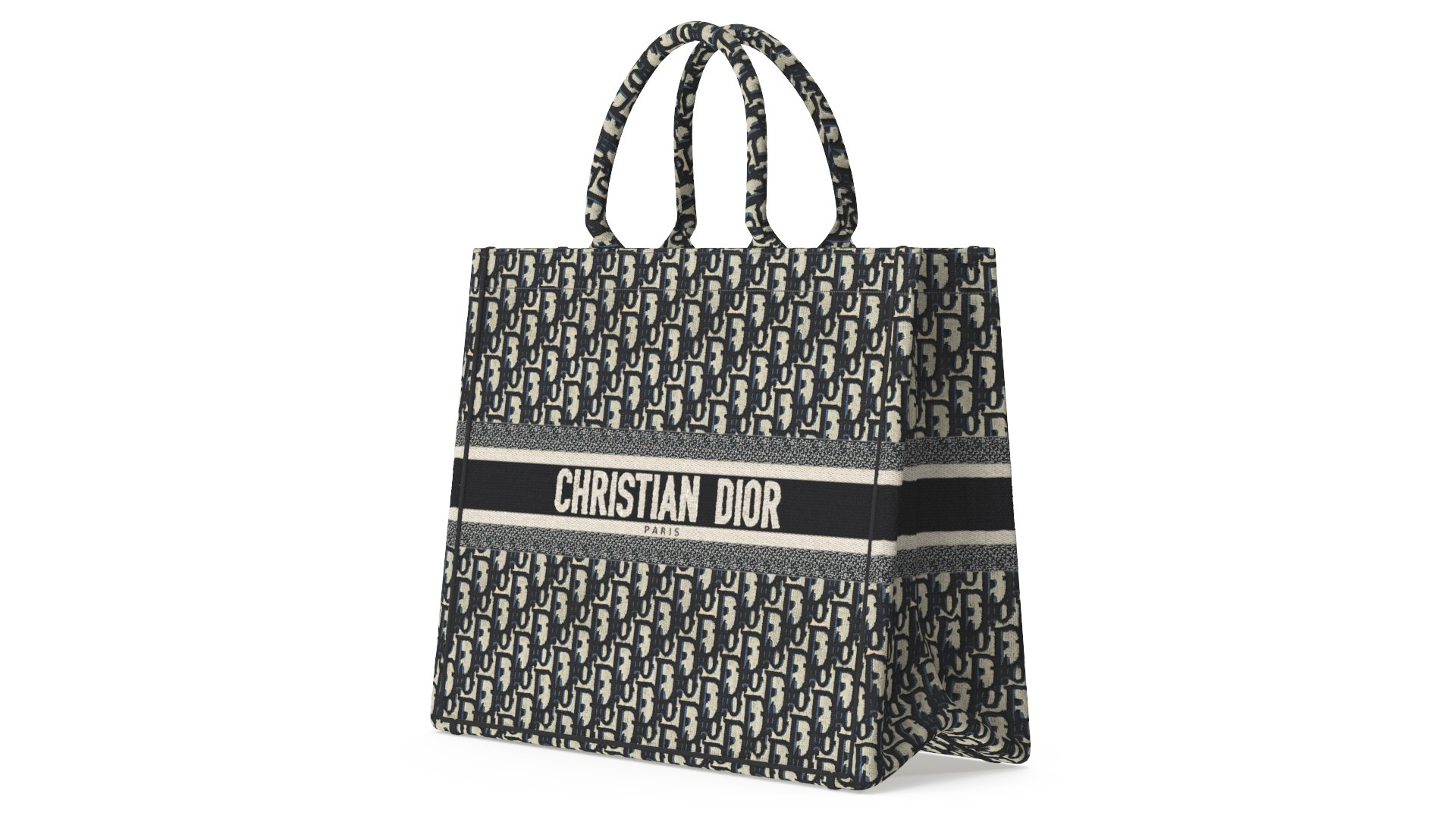 Christian Dior Book Tote Bag Ecru and Blue 3D model preview