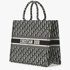 Christian Dior Book Tote Bag Ecru and Blue 3D