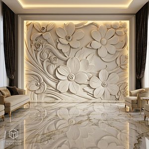 3D CNC STL Relief Panel Classic Floral Art Carving File 262 model