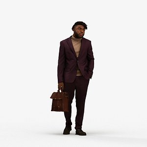 3D 00481Aaron005 - Adult Black male waiting in office wearing autumn or spring business attire with bag