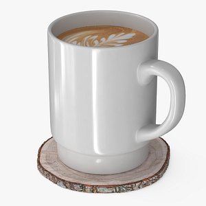 Coffee Mug with Wood Slice Coaster 3D model
