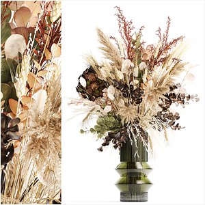 Bouquet of dried flowers vase hydrangea pampas wheat 308 model