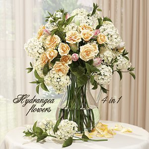 bouquet hydrangeas roses vase 3D model