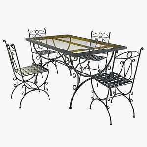 3D wrought-iron table chairs model
