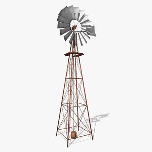 low-poly wind pump rusty 3d model