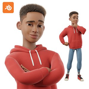 Cartoon Black Man Teen Rigged