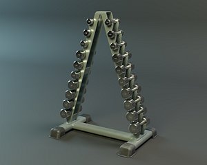 3D model pbr chrome dumbbell rack