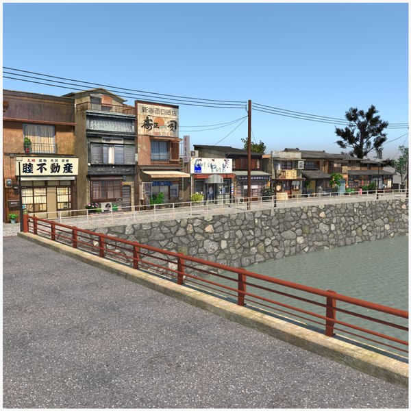 3D Japanese Alley Riverside model