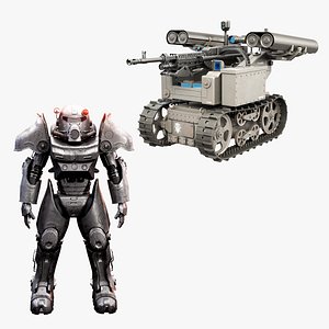 Post Apocalyptic Power Armor and Military Tracked Robot V2