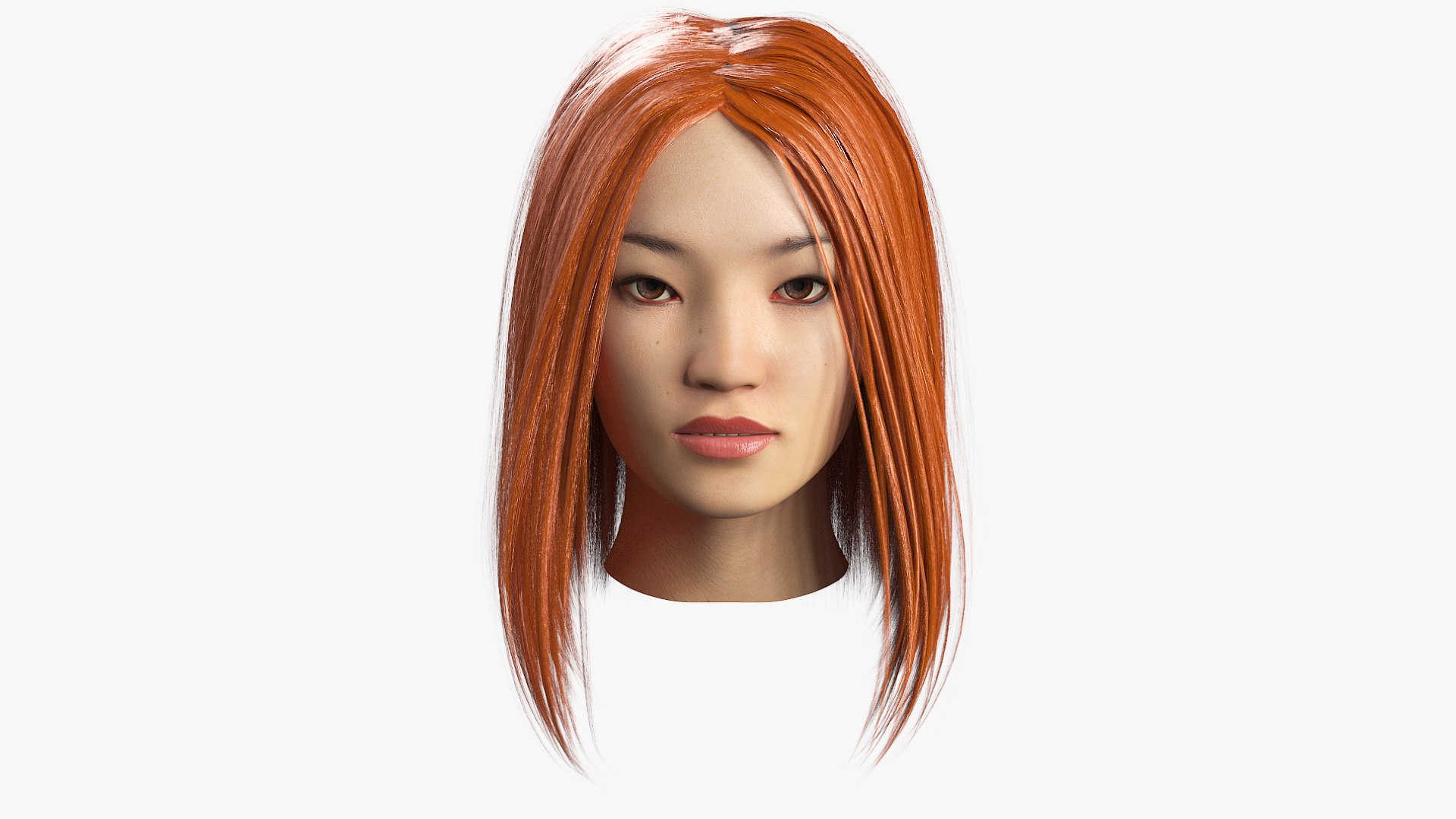 Head of Asian Woman with Red Hair 3D model for industrial visualization, technical presentation, simulation, product rendering, and animation